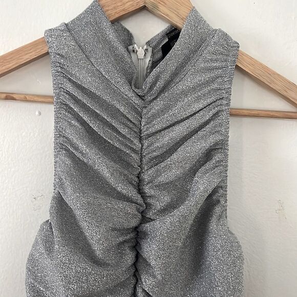 AX Paris gathered mini dress in silver metallic NWT - Picture 3 of 7
